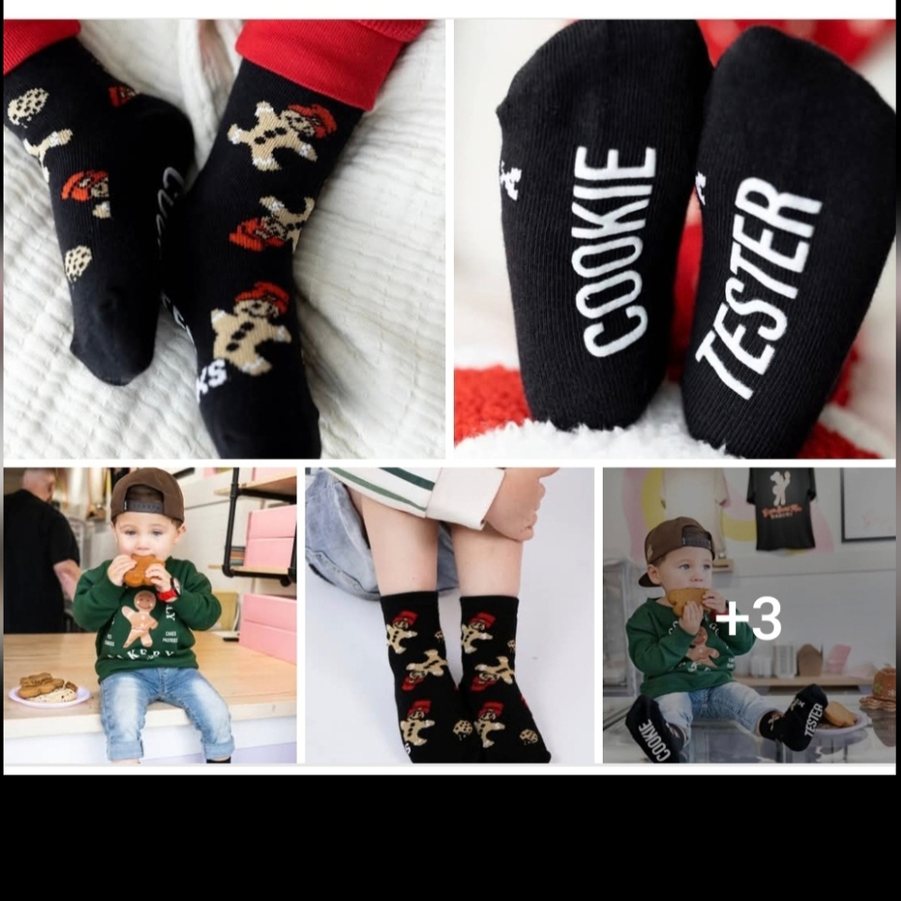 NWT Kids Gingerbread Christmas Holiday Socks- Black